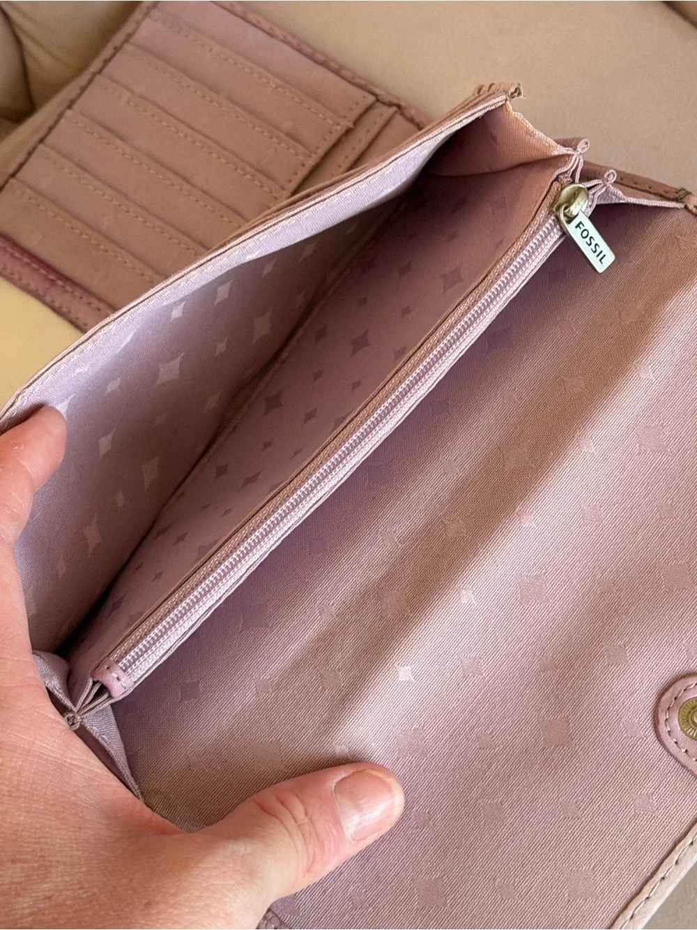 Fossil Pale Pink Leather Foldover Wallet with Silver-Tone Lock